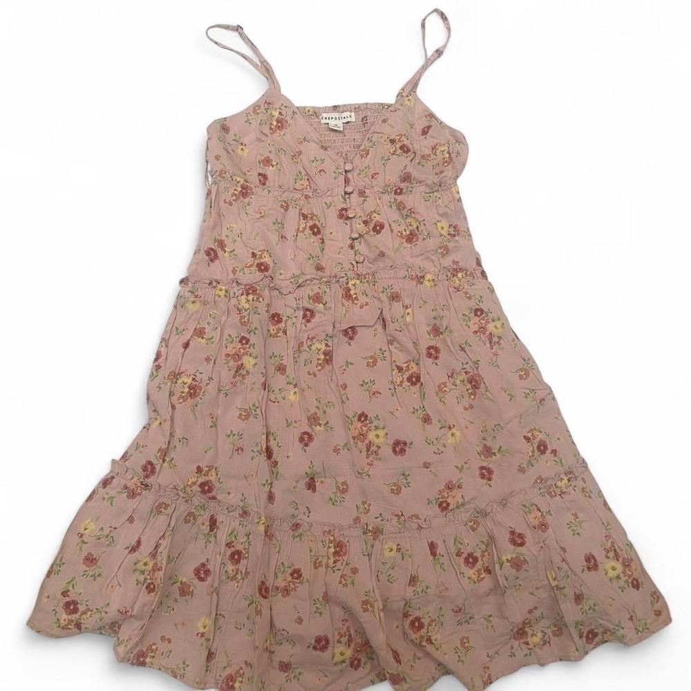 Aeropostale Floral Tiered Mini Dress Pink Sleeveless Smocked Back XS
